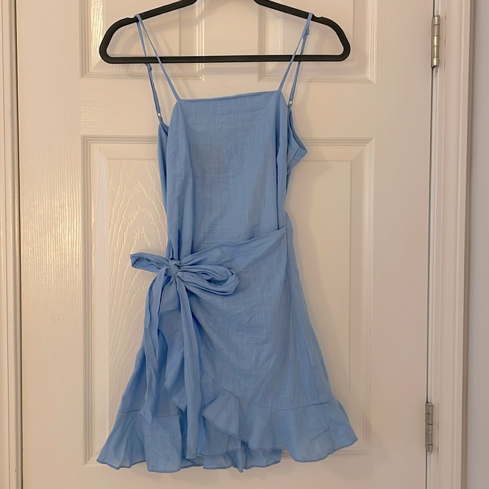 blue wrap dress
